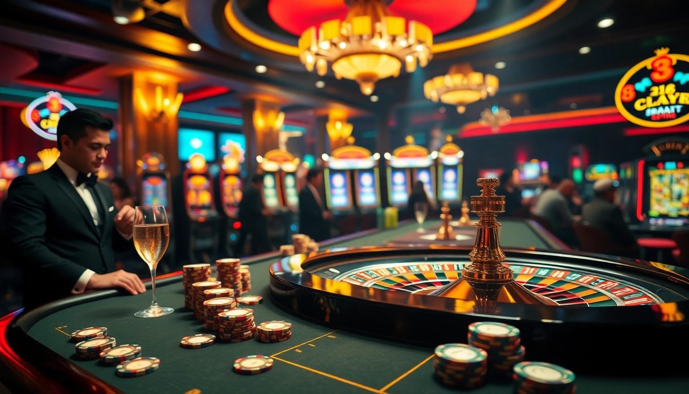 Exciting G28 gaming scene with vibrant casino tables featuring poker chips and roulette wheels.