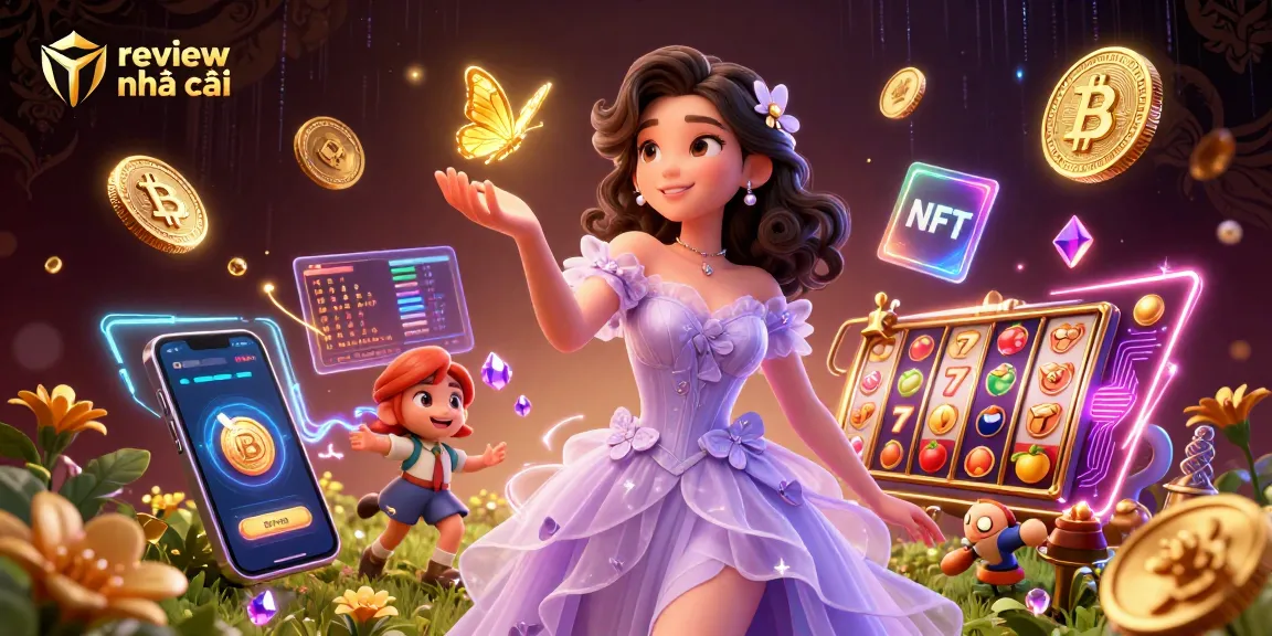 Engage with a vibrant scene featuring a review nhà cái, showcasing dynamic casino elements and glowing cryptocurrency.