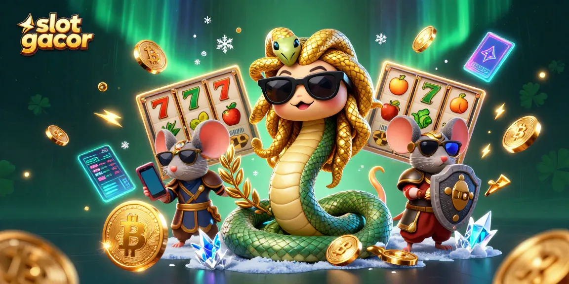 Experience the thrill of slot gacor with a dynamic 3D scene featuring mythical characters and vibrant casino elements.
