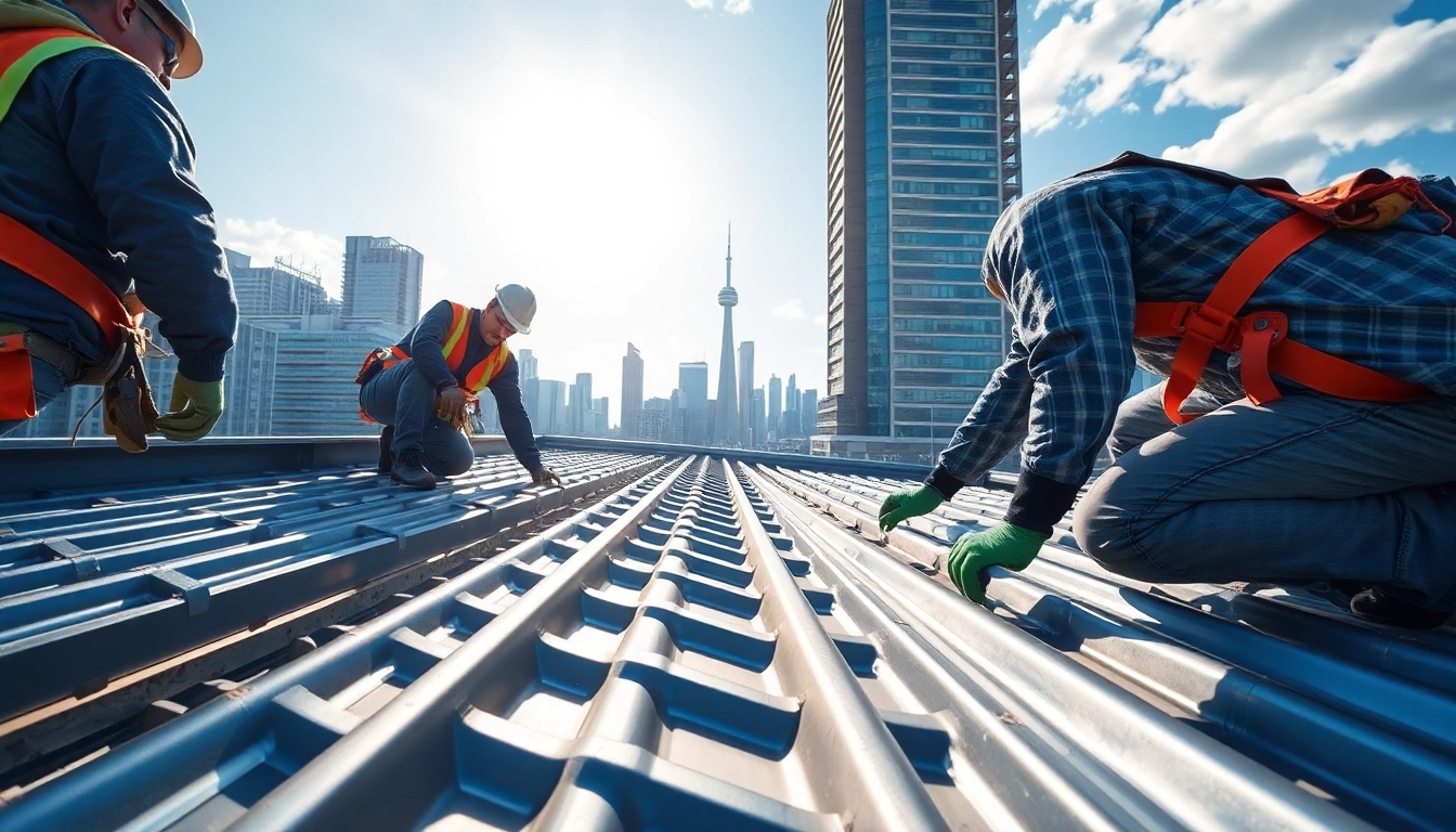 Metal roofing Toronto professionals installing durable roofing in a vibrant urban setting.