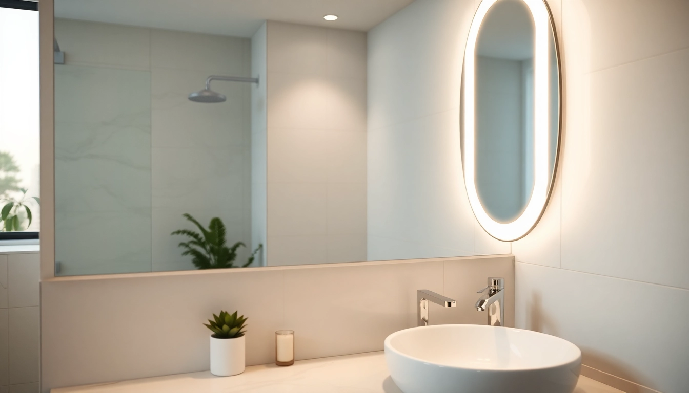Enhance your space with a stylish mirror light mirror illuminating a modern bathroom.