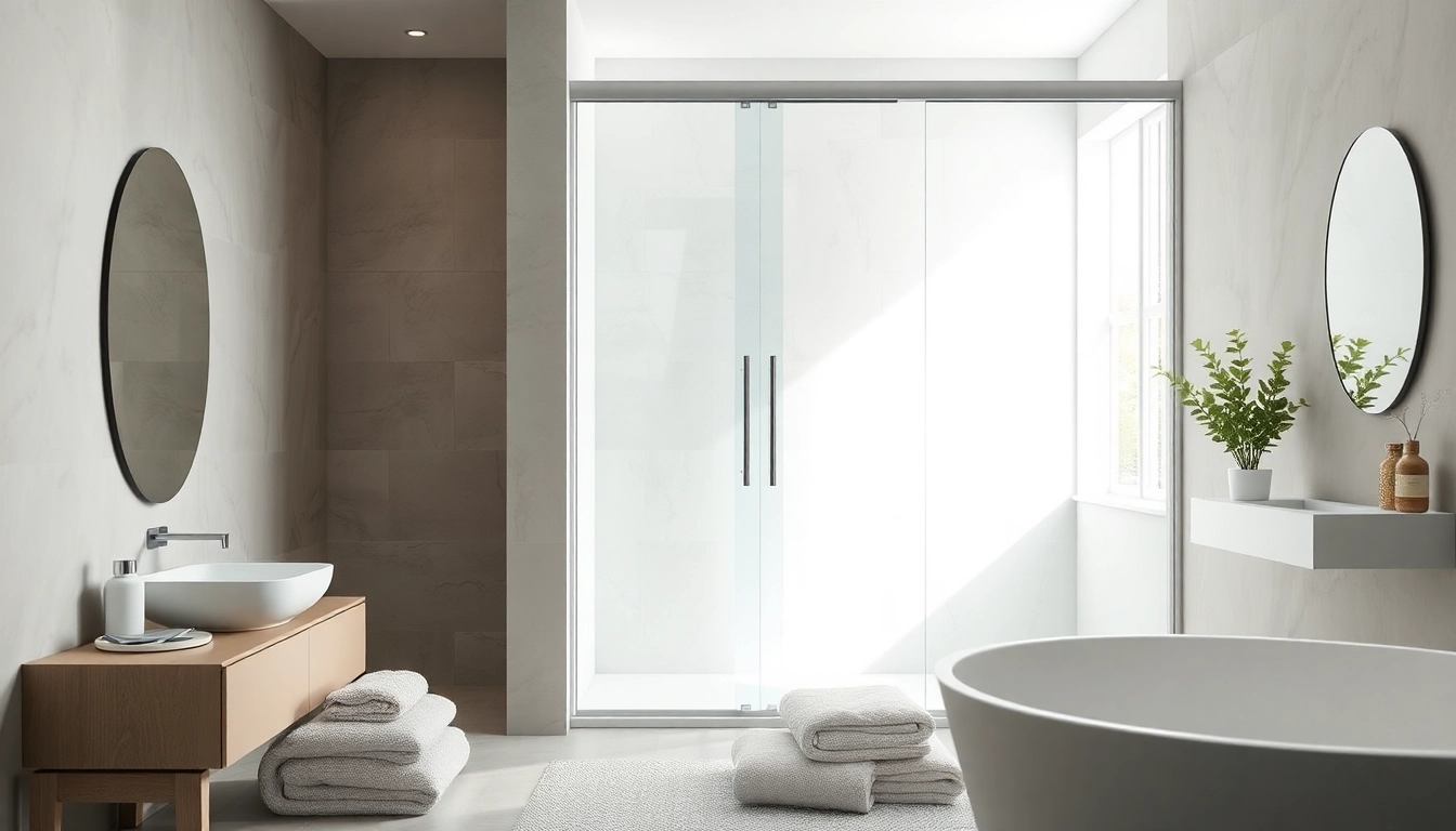 Showcase sliding shower doors in a modern bathroom with natural light highlighting their elegance.
