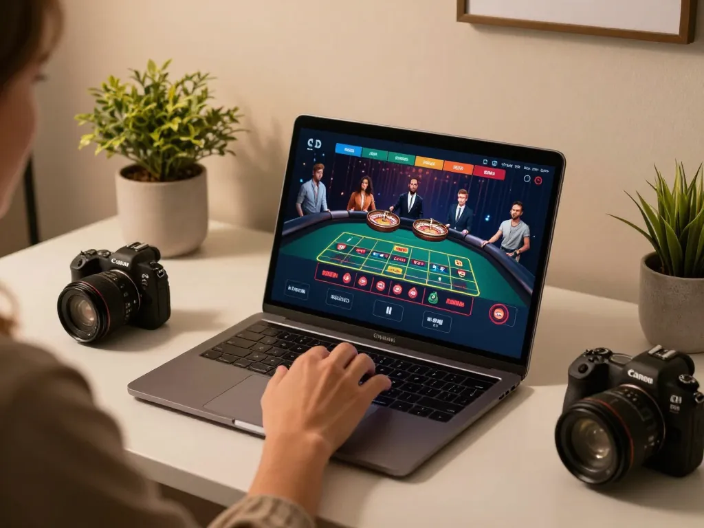 Play game bài đổi thưởng while placing bets on an online roulette on a laptop at home.
