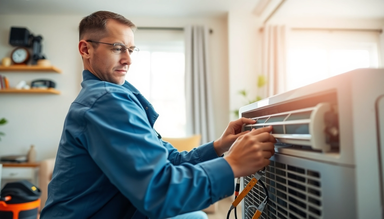 AC Repair Tampa technician working diligently on an air conditioning unit in a residential setting.
