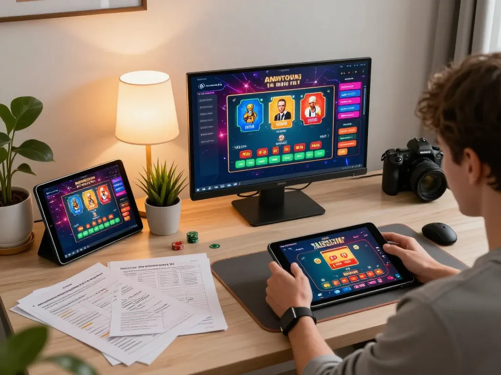 Player strategizing while enjoying lv88 online casino games at home with vibrant interface