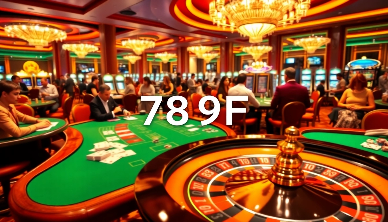Gamblers enjoying a high-stakes game at 789F casino tables with poker chips and roulette wheel.