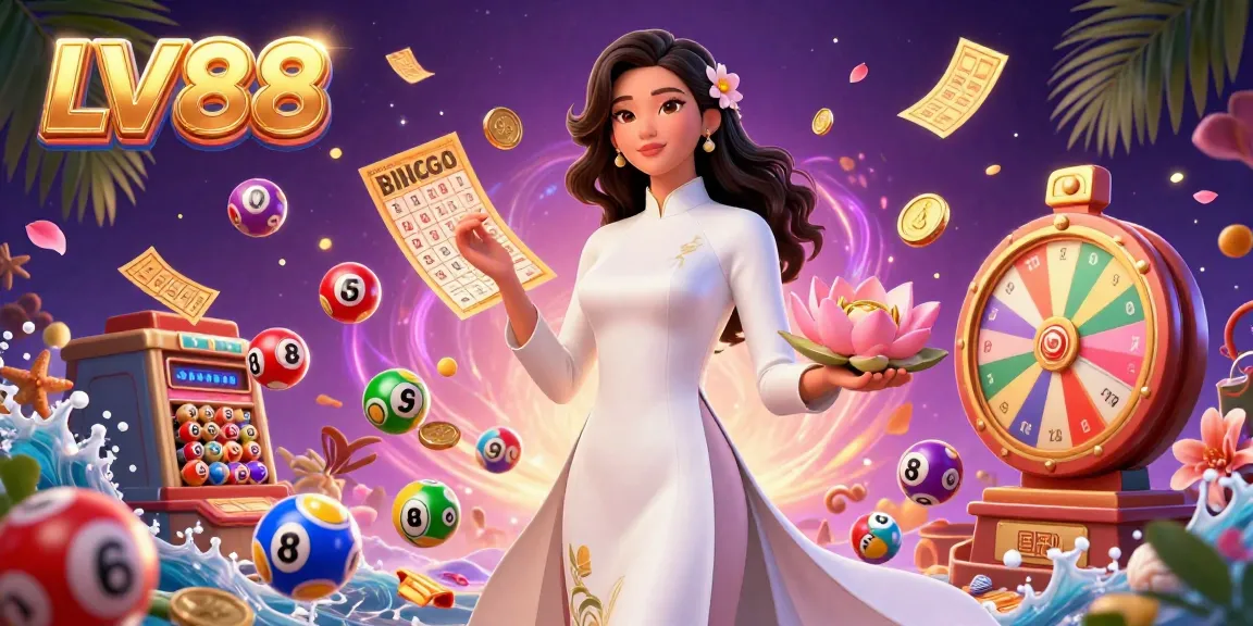 Experience the excitement of LV88 with vibrant lottery elements and a captivating Asian character in a dynamic casino scene.
