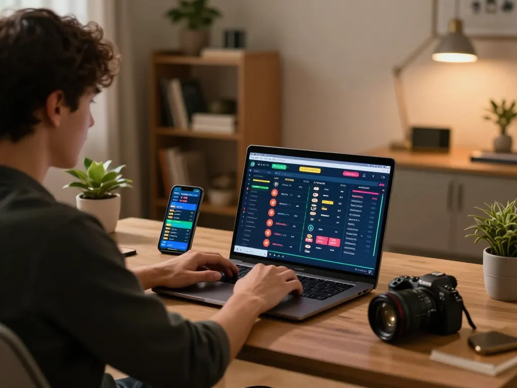 Engaging in keo nha cai sports betting from home with laptop and phone showing live odds