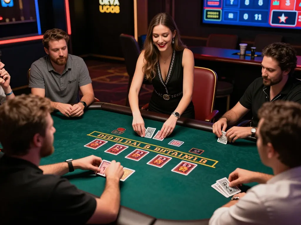 UG88 online casino live dealer blackjack game with engaged players and professional dealer managing the table.