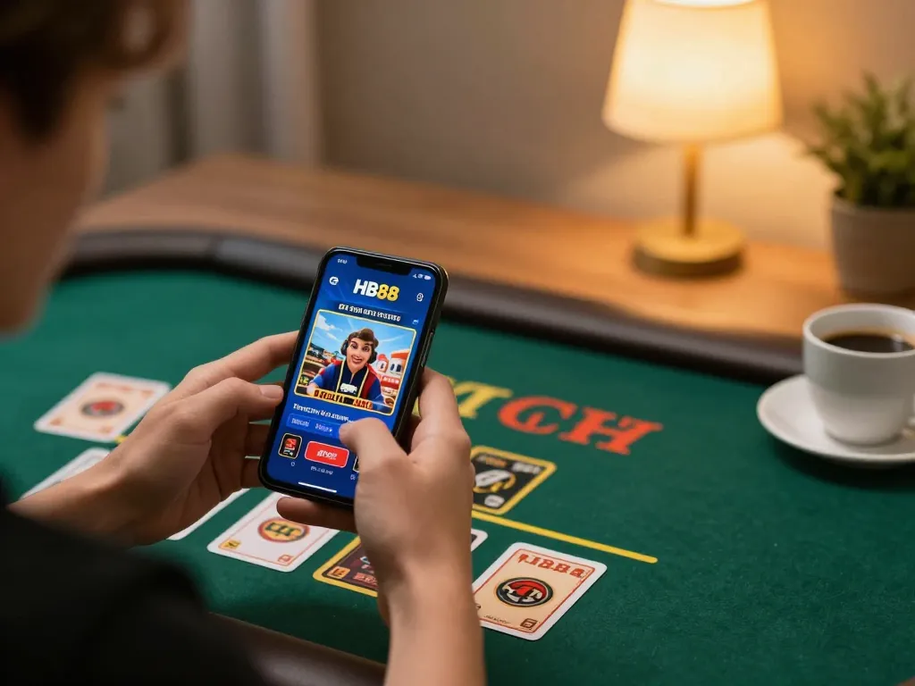 Player enjoying live dealer games on the HB88 app, capturing the thrill of online gambling.