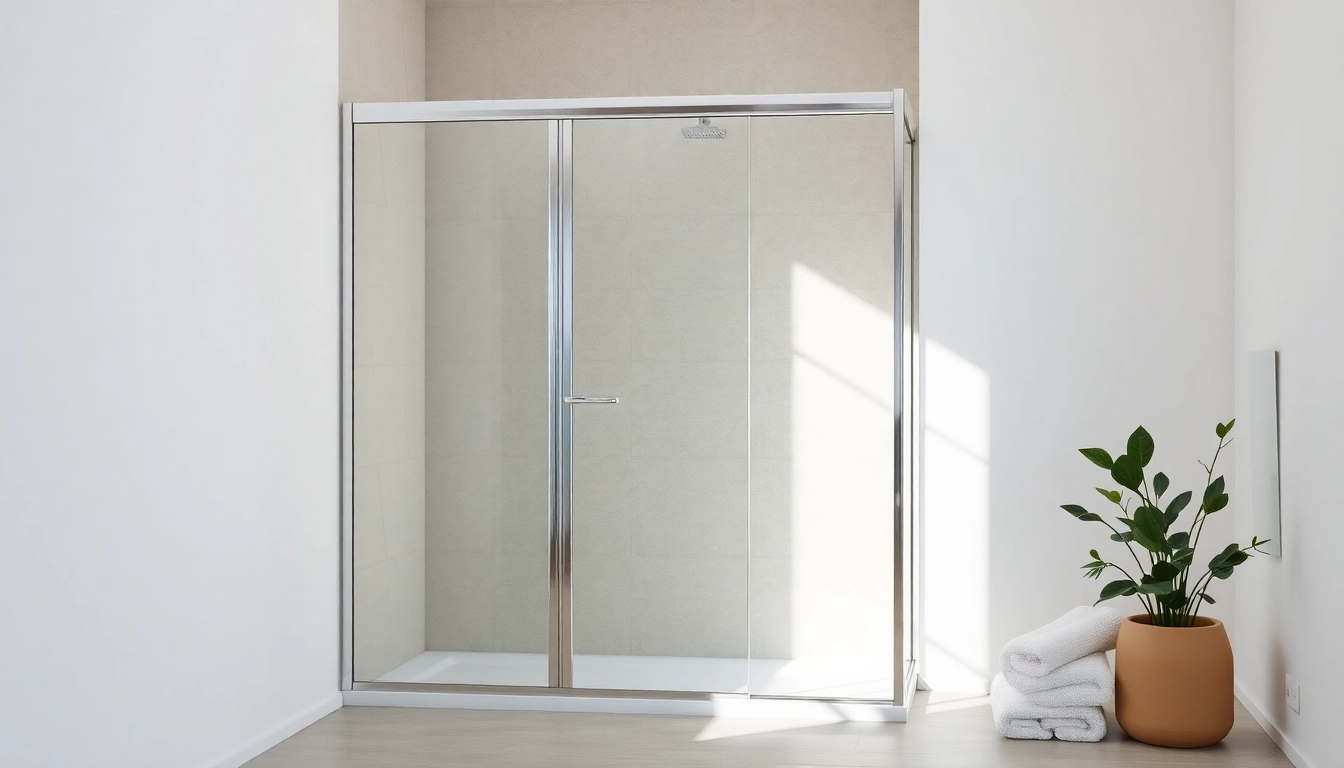 Elegant shower doors uk showcasing a modern design with frameless glass in a minimalist bathroom setting.