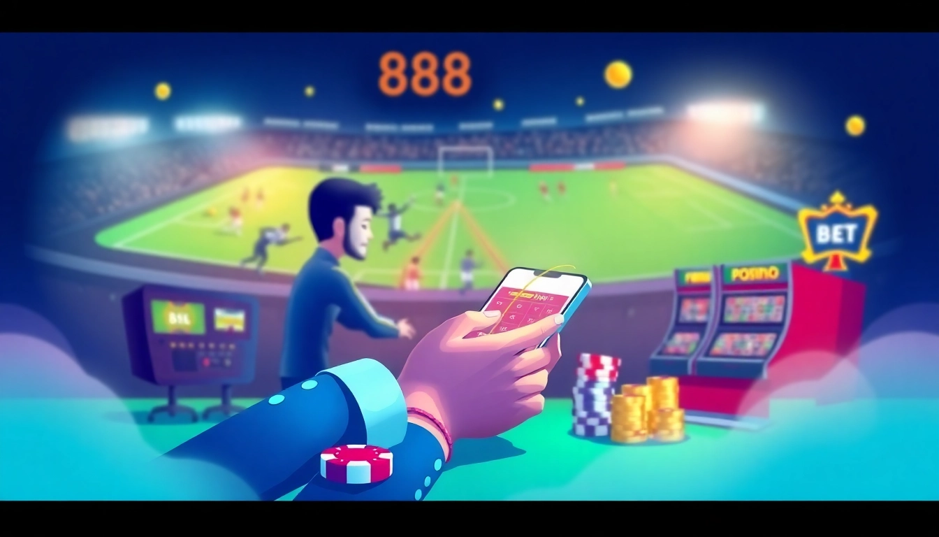 Engaging depiction of 888b.bet, showcasing an online betting experience with sports and casino elements.