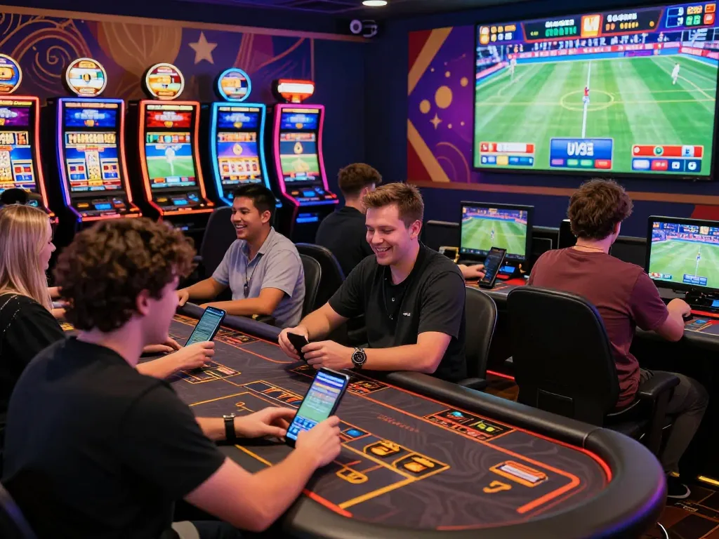 Engaging online gaming experience at https://sunwin333.com/ with diverse players in a vibrant casino setting.