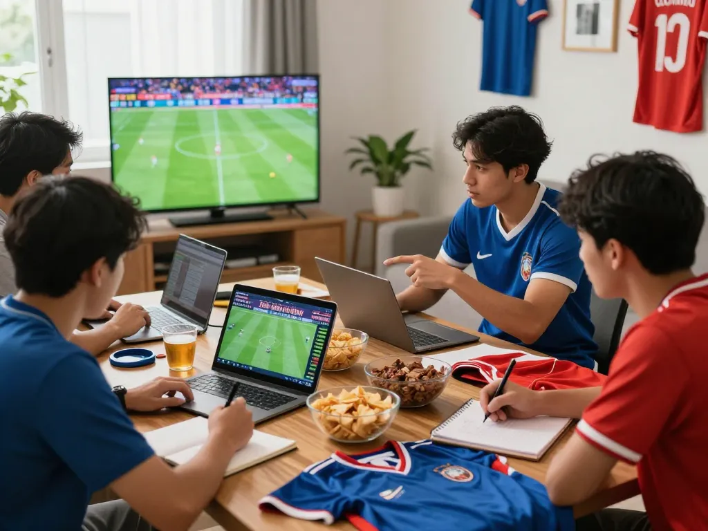 Exciting gathering discussing kèo nhà cái hôm nay in a lively sports setting.
