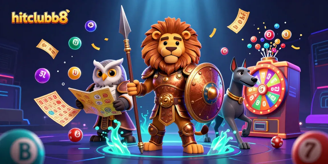 Experience hitclubb8's thrilling gambling atmosphere with vibrant lottery elements and charismatic characters.
