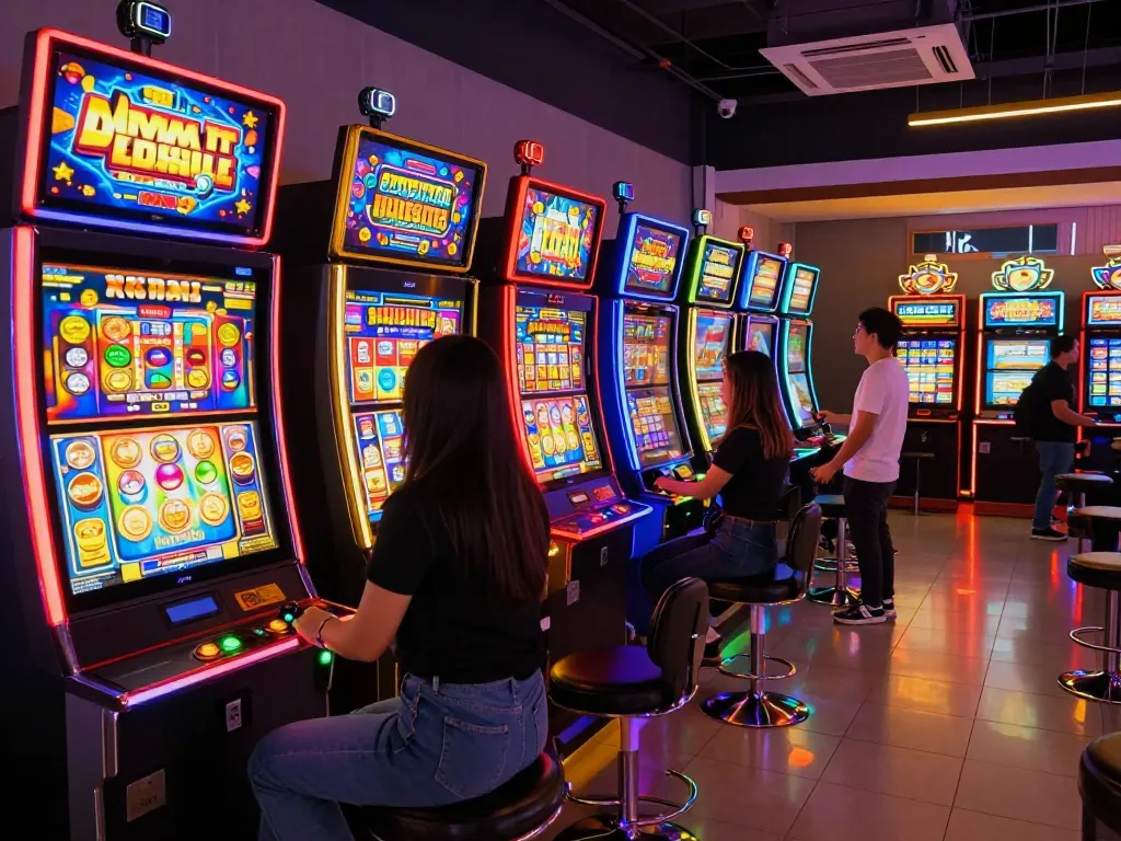 Exciting Slot Malaysia scene showcasing vibrant slot machines in a lively arcade atmosphere.