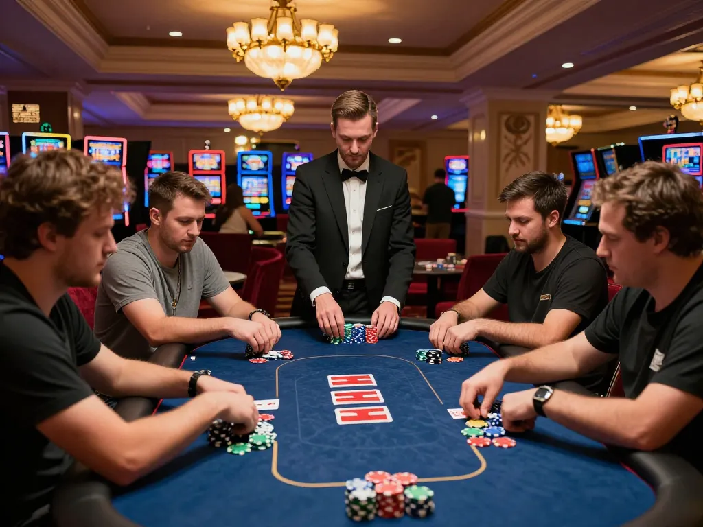Players engage in a strategic poker game at 789pp casino, focusing on hands and chips.