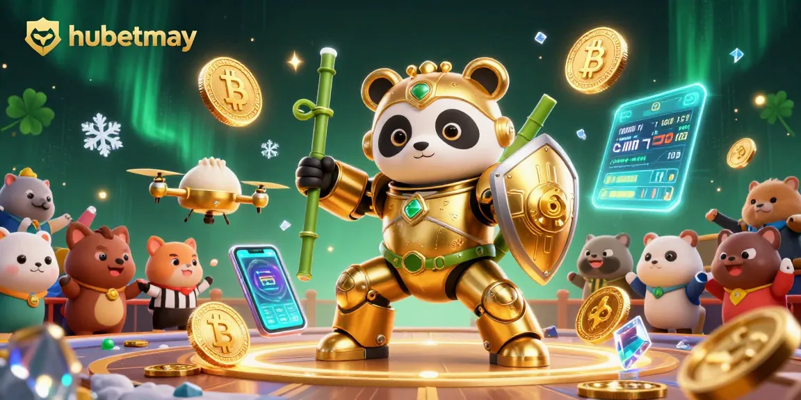 Engage with hubetmay in a vibrant 3D casino arena showcasing Bitcoin and Ethereum elements.