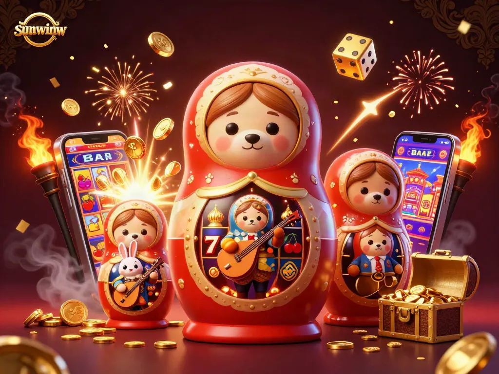 Experience the thrill of online gambling with sunwinw's colorful casino scene packed with exciting game symbols.
