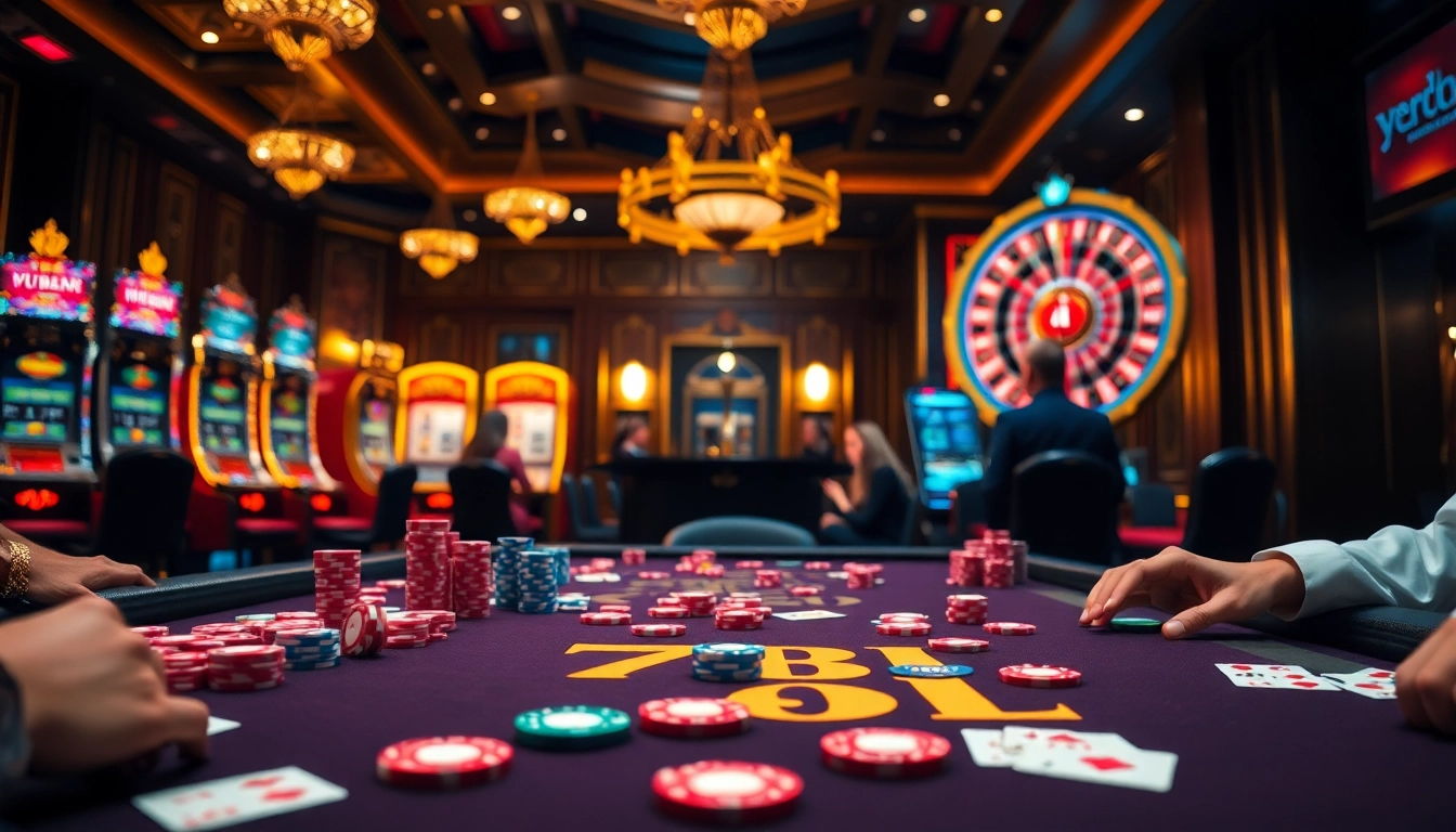 Join the excitement of 77BALL casino games at a luxurious gaming table.