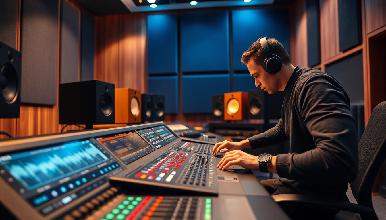 Experience exceptional online mastering services with a sound engineer at a professional audio studio.
