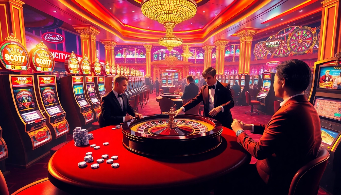 SUNCITY casino scene showcasing exciting roulette action and vibrant slot machines.