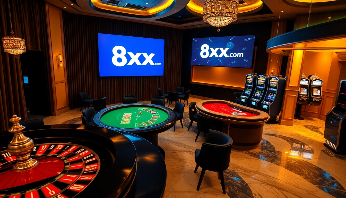 Experience the thrills at 8xx.com with luxurious casino gameplay featuring roulette, poker, and slot machines.
