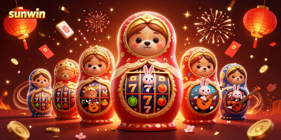 Engage with sunwin's vibrant casino atmosphere through 3D-themed illustration with lucky symbols.