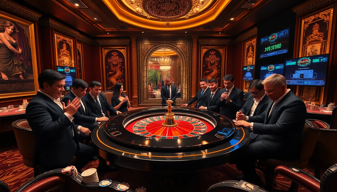 Experience the thrill of casino gaming at 13win.com with vibrant roulette tables and engaged players.