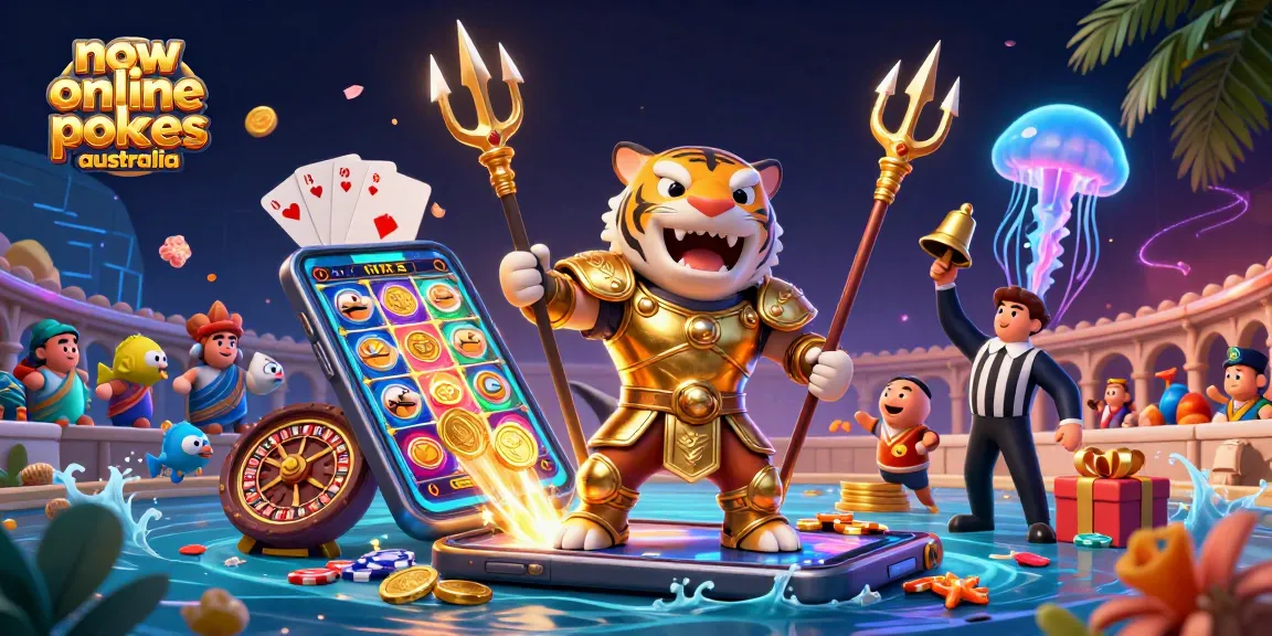 Engage in new online pokies Australia with this vibrant 3D illustration showcasing action-packed slot games.