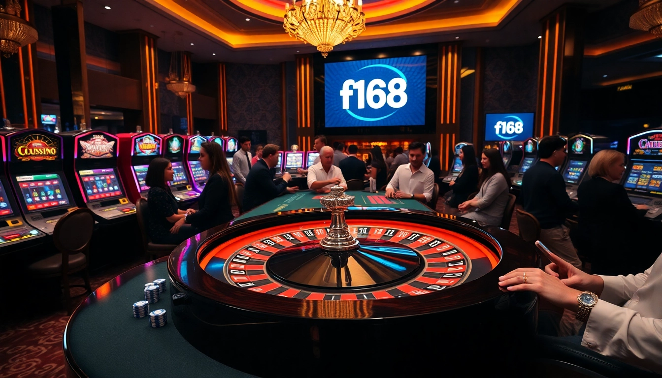 Join the exciting games at f168 with diverse players at a vibrant casino scene.