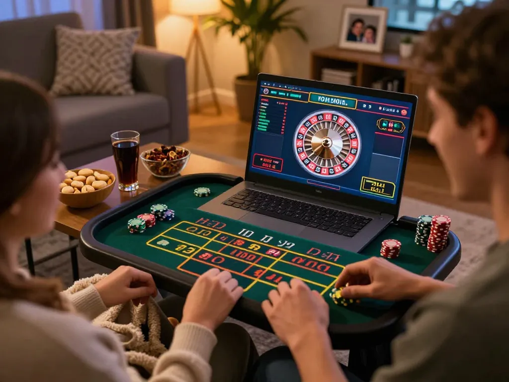Engaging in live dealer roulette on uu88 trang chủ from home, highlighting immersive online gaming.