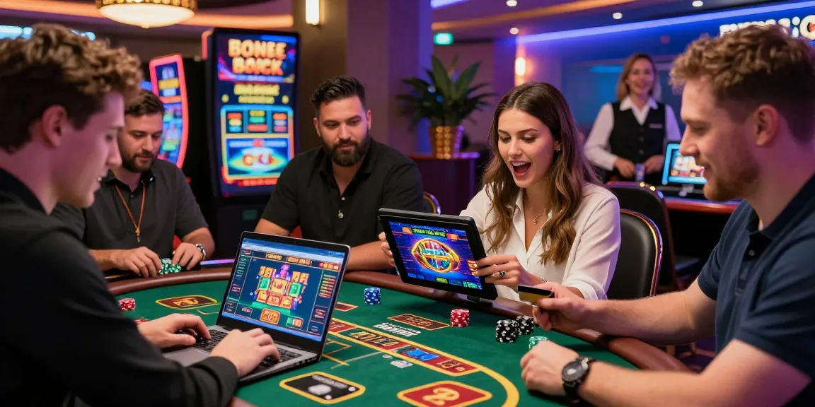 Exciting gaming scene at an international credit card casino, showcasing diverse players enjoying fast deposits using Visa and Mastercard through https://scoarch.org.uk.