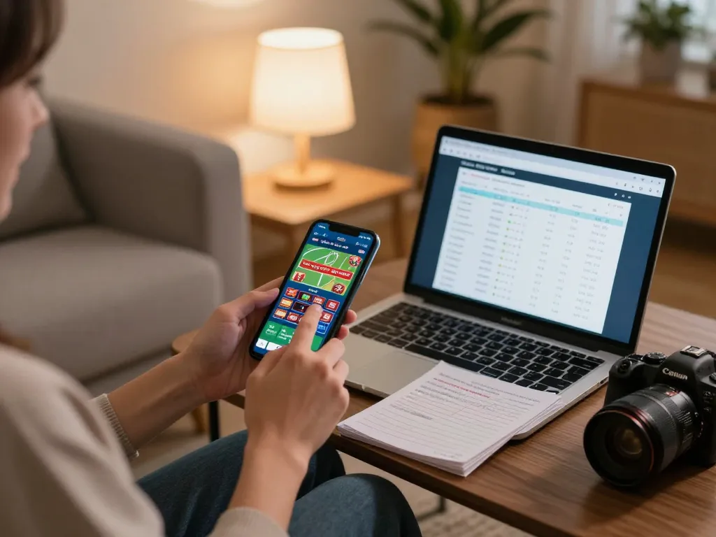Engaged player strategizing on mm88.green sports betting app from cozy home setup.