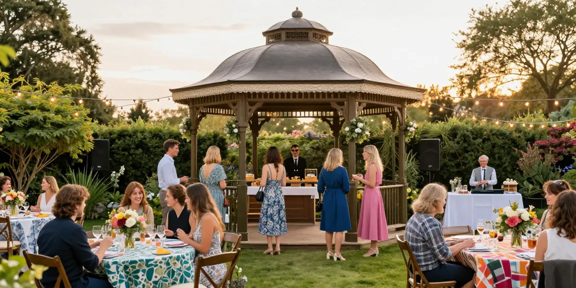 Gazebo Hire London outdoor event with vibrant garden setup showcasing rental services for stylish celebrations.