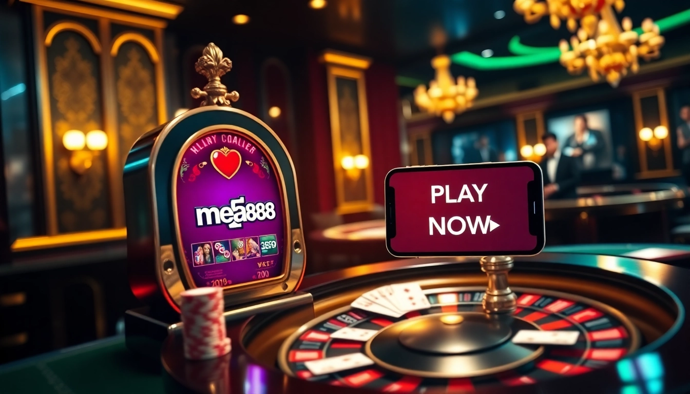 Excited players engage with the mega888 slots in a luxurious casino setting.