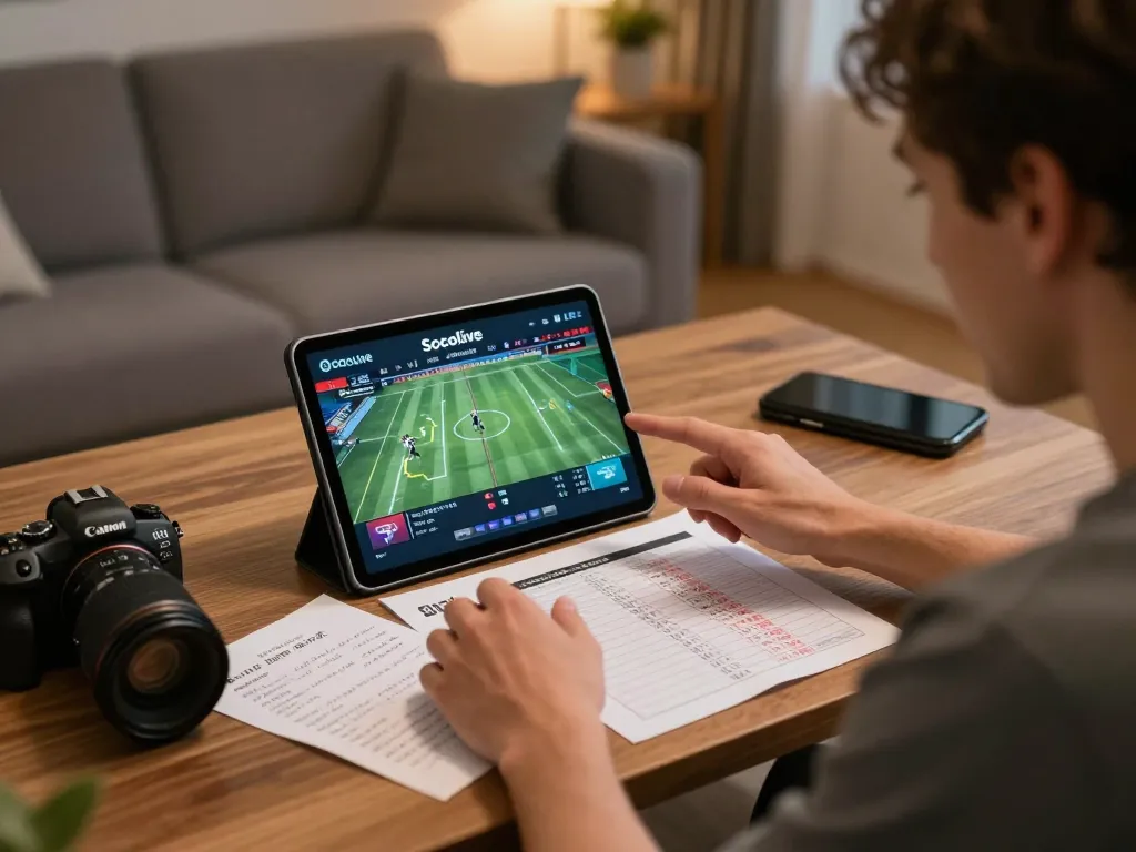 Socolive sports betting experience with engaging tablet interface and strategic notes at home.