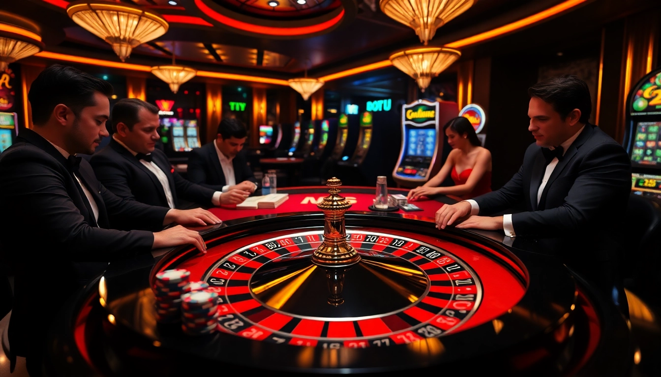 Join the excitement of gambling at https://go99t.uk.com/ with a vibrant casino scene featuring roulette and poker action.