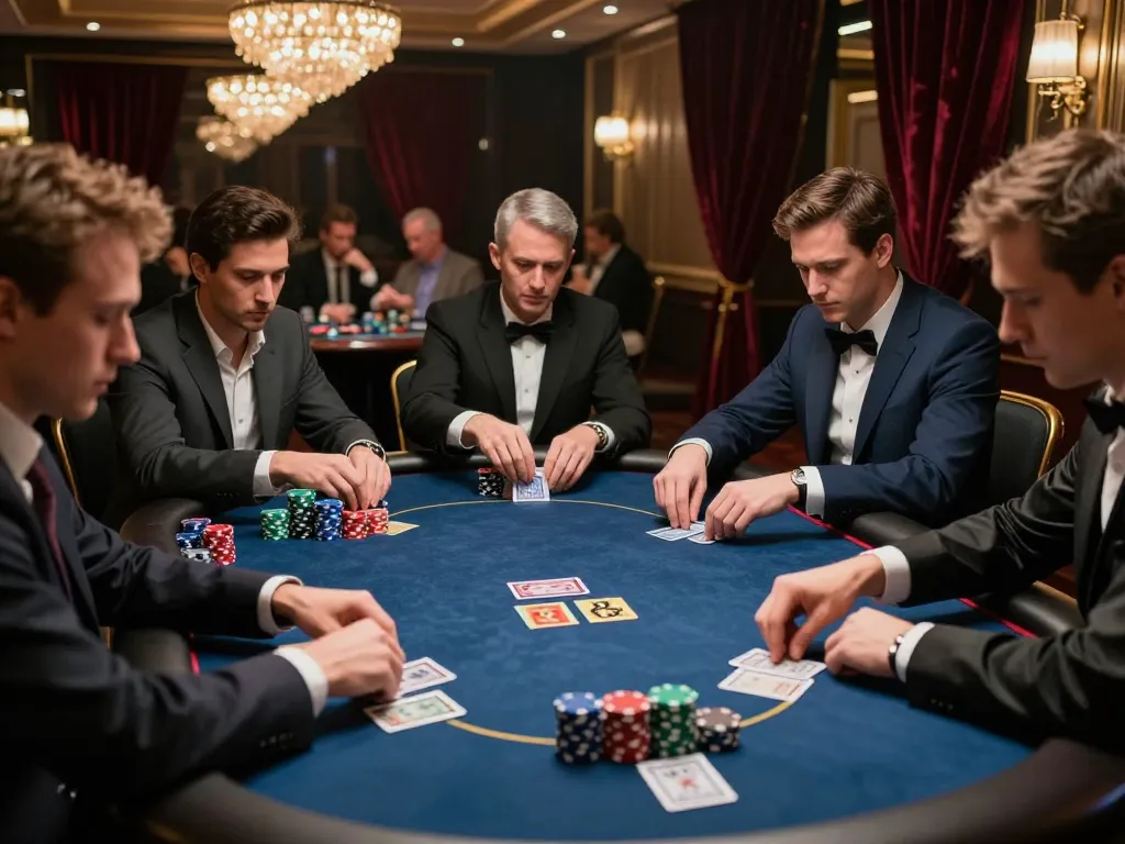 Engaged players in an intense debet poker tournament showcasing strategic gameplay.