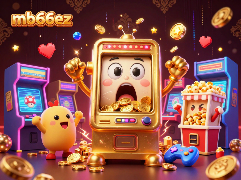 Spin the slot machine mb66ez for jackpots while vibrant arcade elements surround the excitement.