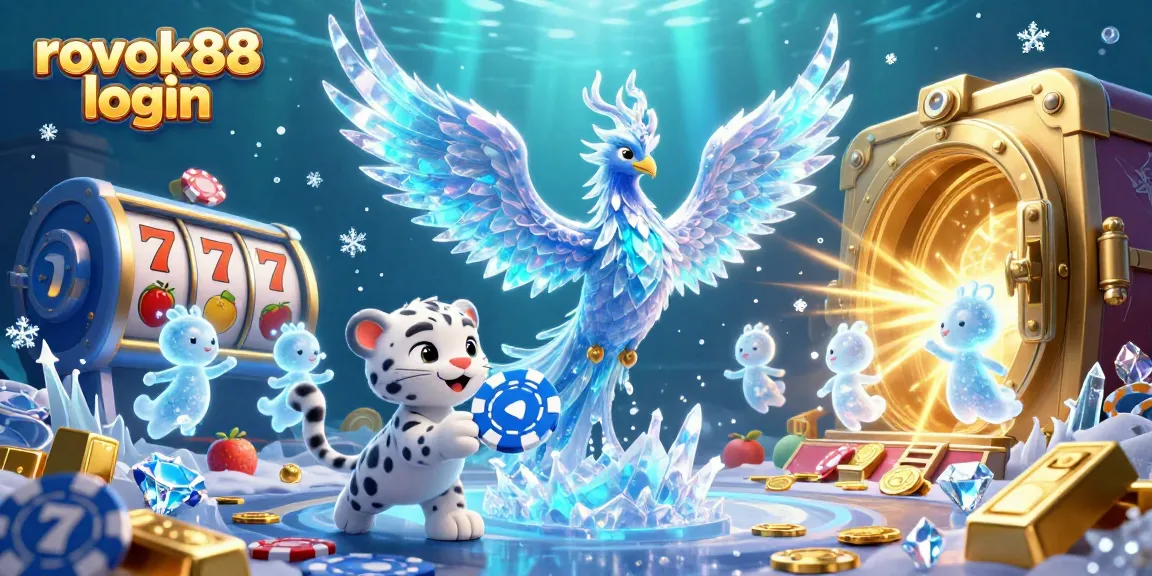 Experience the excitement of rokok88 login with a vibrant casino scene featuring an ice phoenix and poker chips.