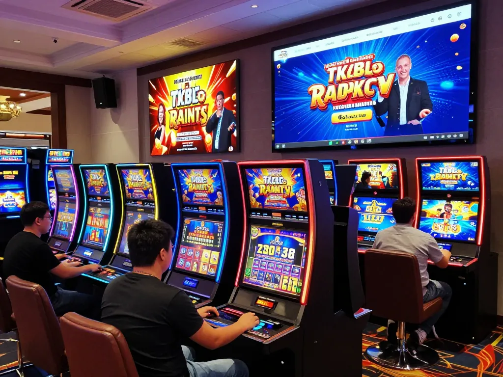 Engaging tk88 online casino scene with players enjoying various games and vibrant atmosphere.