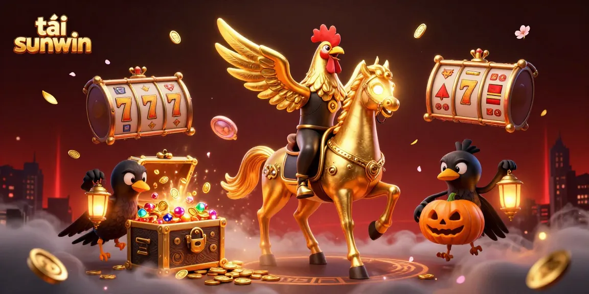 Immerse in the vibrant world of tải sunwin as a golden rooster ventures through a midnight casino.