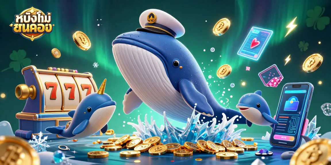 Engage with the thrilling world of หนังใหม่ชนโรง featuring playful dolphin poker chips and a breaching whale among coins.