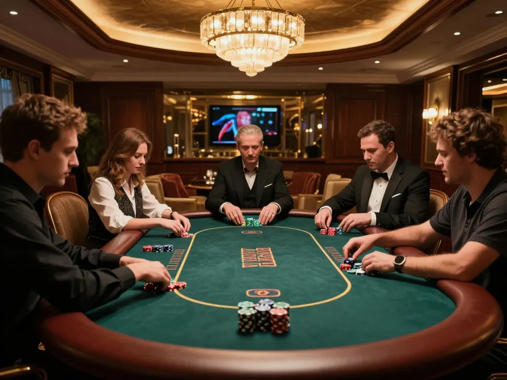 C168 players expertly strategizing during an intense poker game in a luxurious setting