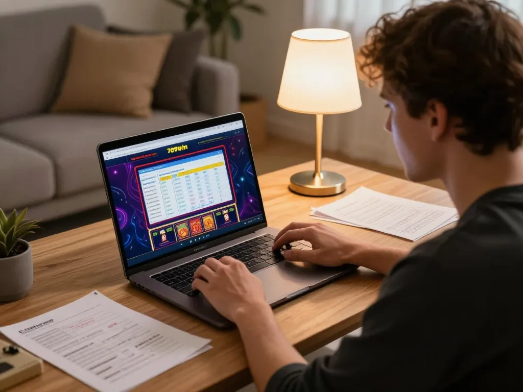 Engaged player enjoying online gaming at 789win with vibrant interface and strategy notes.