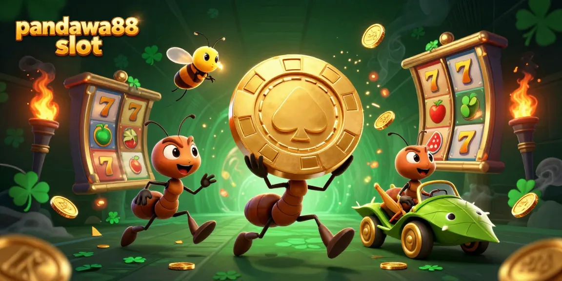 Experience thrilling wins with pandawa88 slot featuring ants carrying chips in an exciting casino heist.
