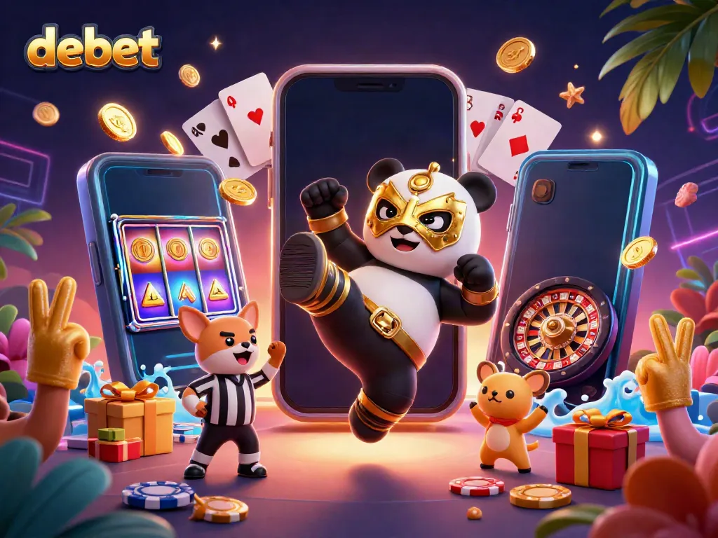 Experience fun and excitement with debet's vibrant casino adventure featuring animated characters.