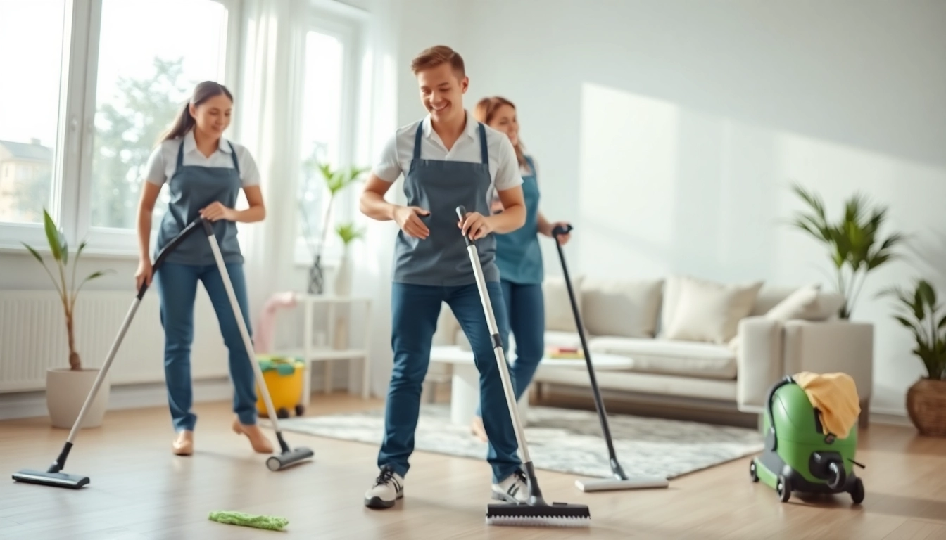 Clients searching for cleaning services near me are shown a professional cleaning team in action.