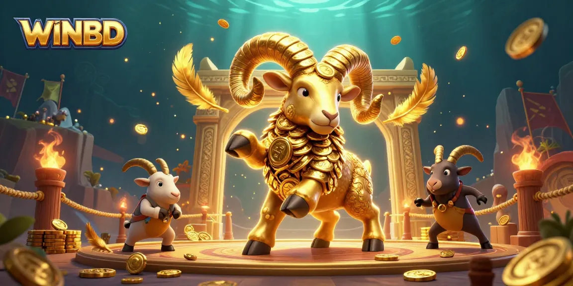 Engage with WINBD as the 3D golden ram breaks through a golden gate, surrounded by vibrant casino elements.